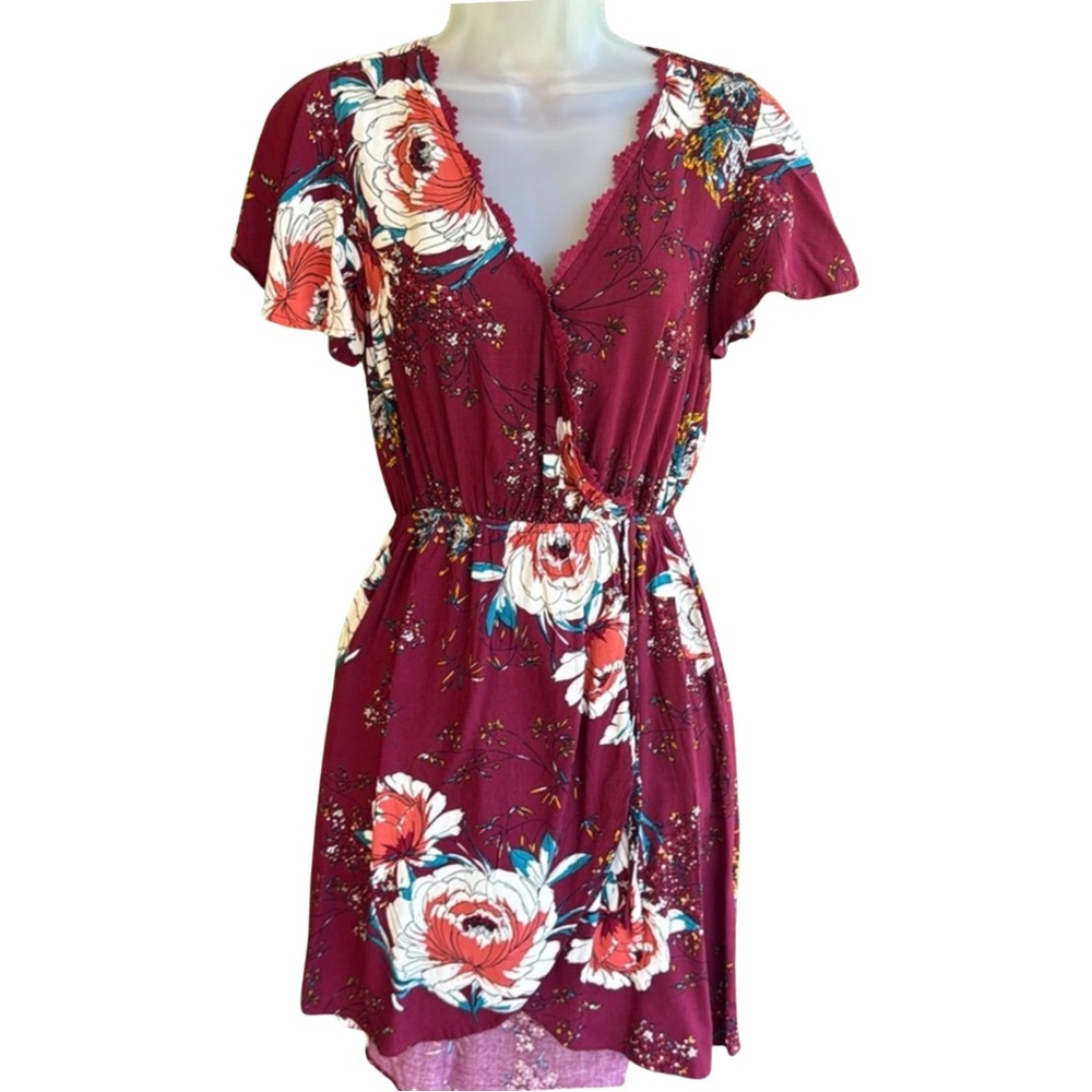 Band of Gypsies Dark Red Faux-Wrap Mini Dress Size XS New